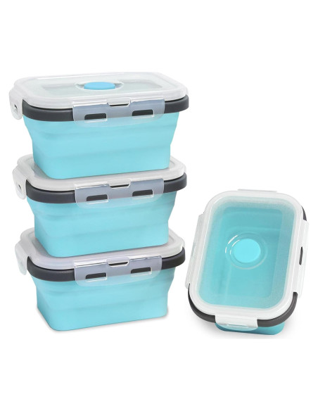 Contenedor de Almacenamiento de Alimentos Silicona Plegable 350 ml 4 Pack Azul Contenedor de Almacenamiento de Alimentos Silicona Plegable 350 ml 4 Pack Azul