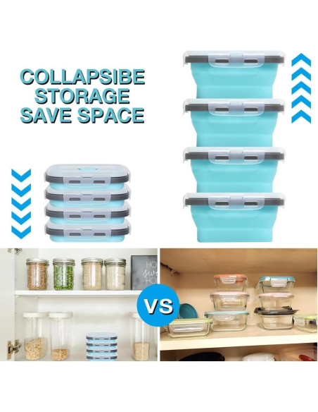 Contenedor de Almacenamiento de Alimentos Silicona Plegable 350 ml 4 Pack Azul Contenedor de Almacenamiento de Alimentos Silicona Plegable 350 ml 4 Pack Azul