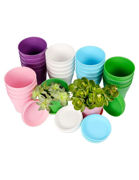 25 Macetas de Plástico TDHDIKE 9.7 cm con Bandeja - Colores Variados 25 Macetas de Plástico TDHDIKE 9.7 cm con Bandeja - Colores Variados