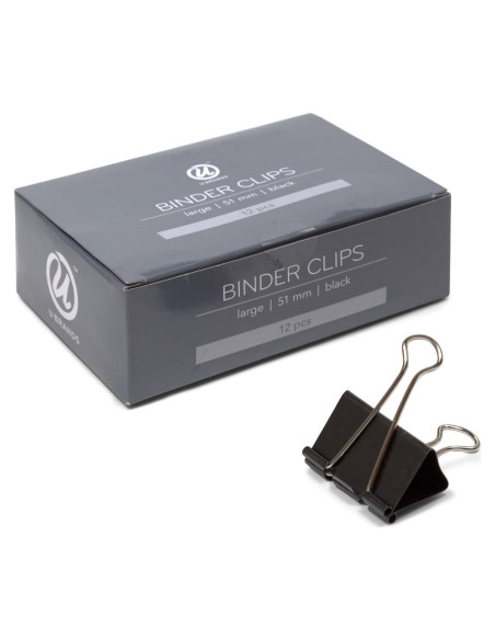 Clips de Carpeta Grandes U Brands 12 Piezas 51 mm Negro Clips de Carpeta Grandes U Brands 12 Piezas 51 mm Negro