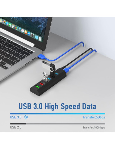 Hub USB Aiibe 6 Puertos 3.0 Alta Velocidad Carga Rápida