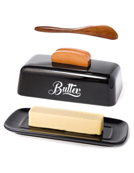 Plato de Mantequilla Cerámica AISBUGUR Negro con Tapa y Cuchillo Plato de Mantequilla Cerámica AISBUGUR Negro con Tapa y Cuchillo