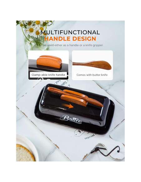 Plato de Mantequilla Cerámica AISBUGUR Negro con Tapa y Cuchillo Plato de Mantequilla Cerámica AISBUGUR Negro con Tapa y Cuchillo