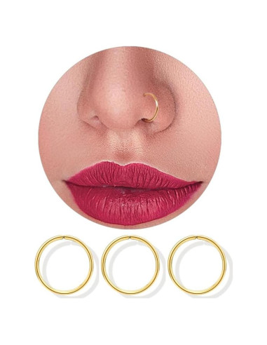 Anillos de Nariz de Oro 14K LuckyJewus 8mm 22G - 3 Piezas