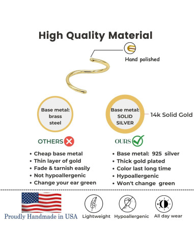 Anillos de Nariz de Oro 14K LuckyJewus 8mm 22G - 3 Piezas