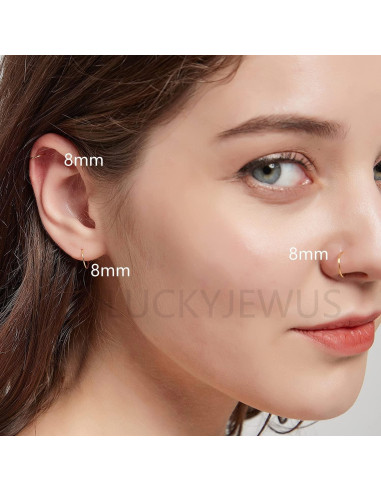 Anillos de Nariz de Oro 14K LuckyJewus 8mm 22G - 3 Piezas