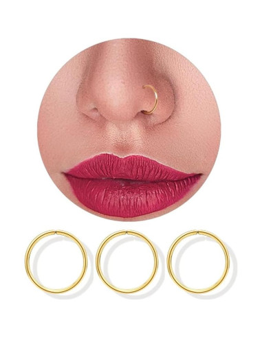 Anillos de Nariz de Oro 14K LuckyJewus 8mm 22G - 3 Piezas