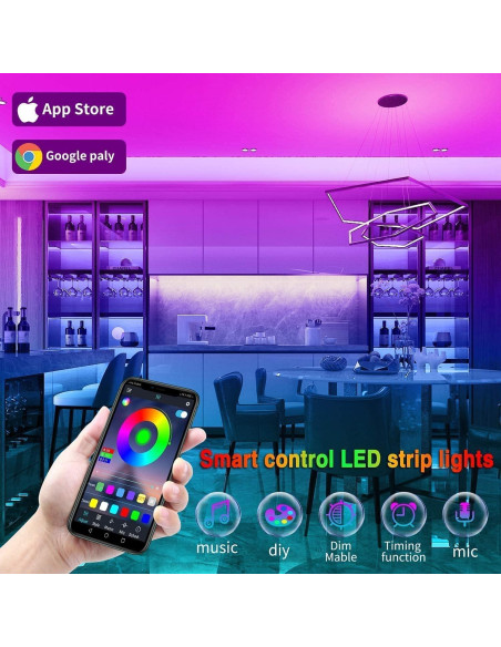 Luces LED 30.48m Reemeer RGB Control APP y Remoto Luces LED 30.48m Reemeer RGB Control APP y Remoto