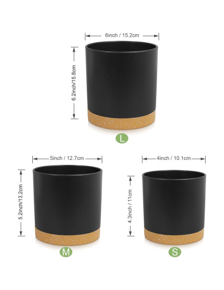 Conjunto de 3 Macetas Cilíndricas WSMKSZ 10.2-15.2 cm Negro Conjunto de 3 Macetas Cilíndricas WSMKSZ 10.2-15.2 cm Negro
