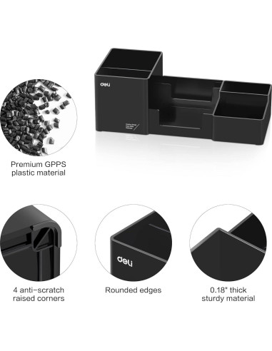 Organizador de Escritorio Deli Negro con 6 Compartimentos