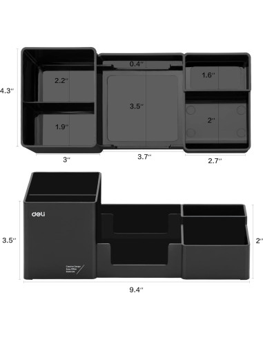 Organizador de Escritorio Deli Negro con 6 Compartimentos