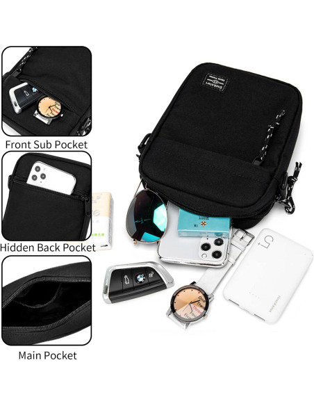 Bolso Cruzado Vaupan Mini Negro Resistente al Agua 19x13.5 cm Bolso Cruzado Vaupan Mini Negro Resistente al Agua 19x13.5 cm