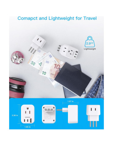 Adaptador de Enchufe de Viaje Tipo L HANYCONY 2 Salidas USB-C