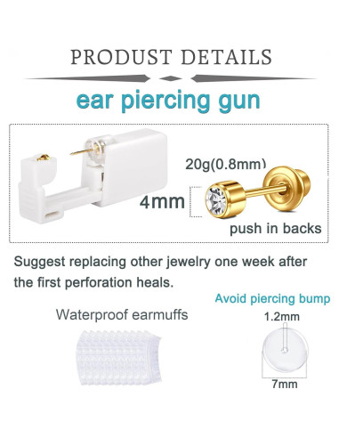 Kit de Perforación de Orejas QWALIT Dorado - 2 Pares + Accesorios