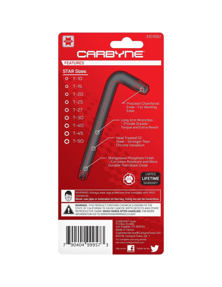 Juego de Llaves Torx 9 Piezas Carbyne Acero S2 Mango Largo Juego de Llaves Torx 9 Piezas Carbyne Acero S2 Mango Largo