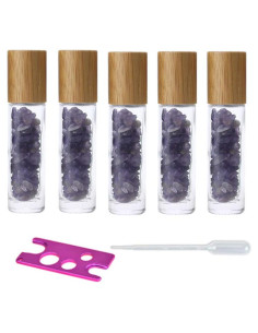 Paquete de 5 botellas de vidrio 10ml con rodillo de amatista