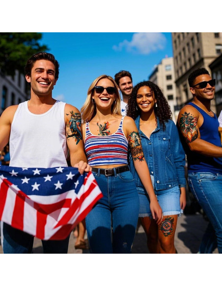 Tatuajes Temporales Patrióticos VERKSTAD - 16 Hojas 4 de Julio Tatuajes Temporales Patrióticos VERKSTAD - 16 Hojas 4 de Julio