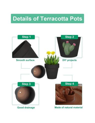 Macetas de Terracota Negras Vensovo 3" - Paquete de 20 con Drenaje