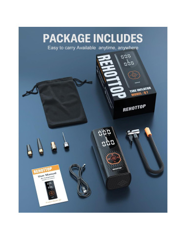 Compresor de Aire Portátil REHOTTOP Q7 160 PSI Inalámbrico