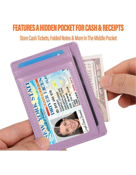 Tarjetero delgado RFID de cuero minimalista para mujeres Tarjetero delgado RFID de cuero minimalista para mujeres