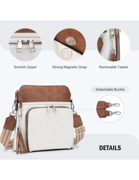Bolso Cruzado Mujer ROU5225 Marrón Beige Cuero Suave Bolso Cruzado Mujer ROU5225 Marrón Beige Cuero Suave