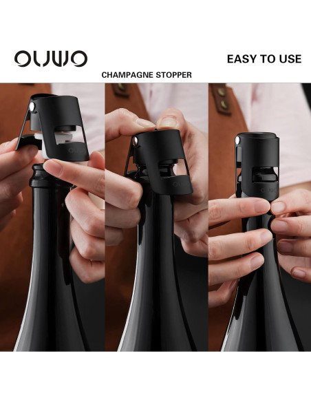 Tapones para Champagne OUWO 6 Pack Acero Inoxidable A Prueba de Fugas Tapones para Champagne OUWO 6 Pack Acero Inoxidable A Prueba de Fugas