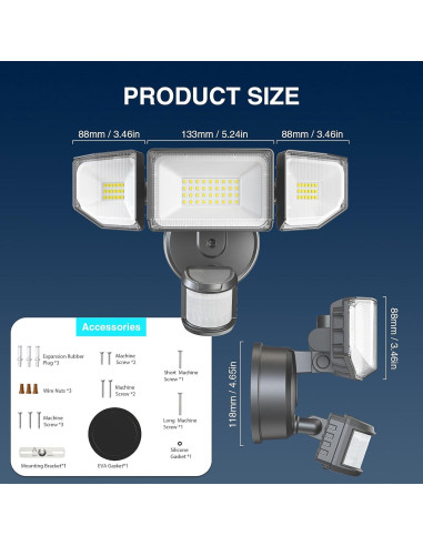 Luz de Seguridad LED 85W Abovizo con Sensor de Movimiento IP65