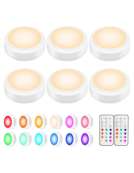 Luces LED Puck BLS RGB con Control Remoto - Paquete de 6 Luces LED Puck BLS RGB con Control Remoto - Paquete de 6
