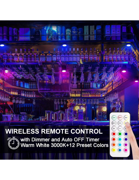 Luces LED Puck BLS RGB con Control Remoto - Paquete de 6 Luces LED Puck BLS RGB con Control Remoto - Paquete de 6