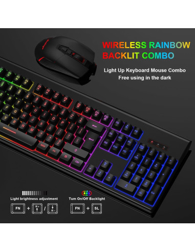 Combo Teclado y Ratón Gaming Inalámbrico BlueFinger RGB