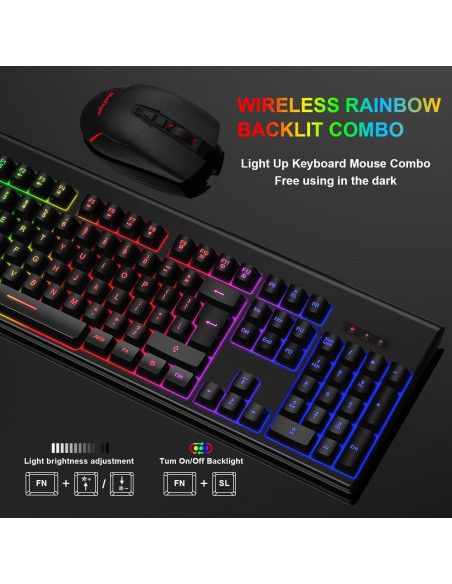 Combo Teclado y Ratón Gaming Inalámbrico BlueFinger RGB Combo Teclado y Ratón Gaming Inalámbrico BlueFinger RGB
