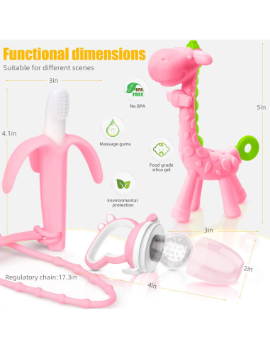 Mordedor y Chupete de Silicona Orgánica Care Global Rosa