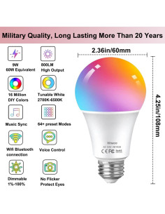 Bombilla LED Inteligente Vinaco A19 9W RGB E26 Control Alexa 2