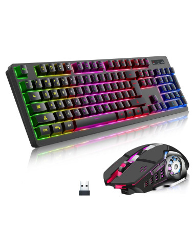 Teclado y Ratón Gaming Cakce RGB Inalámbricos Ergonómicos