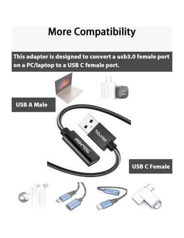 Adaptador USB C hembra a USB A macho 1.2M SOLMIMI