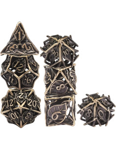 Juego de Dados DND de Metal AUSTOR 7 Piezas Bronce Antiguo 2