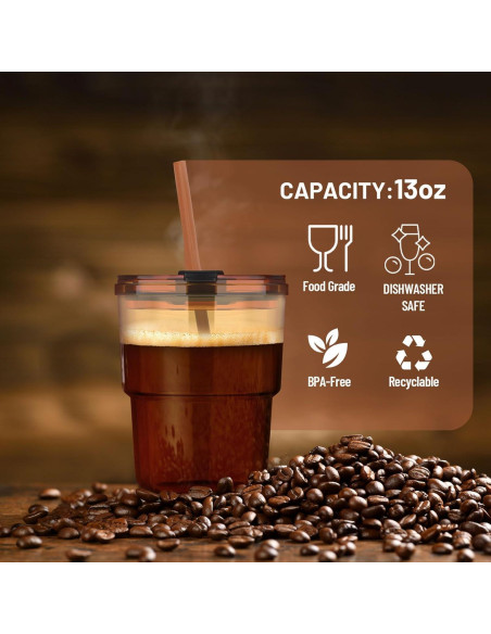 Taza de vidrio Luxfuel 400 ml con tapa y popote reutilizable Taza de vidrio Luxfuel 400 ml con tapa y popote reutilizable