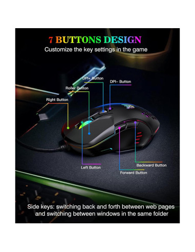 Ratón Gaming ONIKUMA CW902 Negro RGB Ergonómico 7 Botones