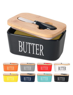 Plato de Mantequilla Cerámica Lxmons con Tapa de Bambú 500ml