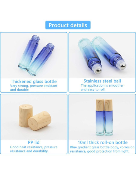 8 Botellas de Rodillo de Vidrio 10 ml Newzoll Azul Gradiente 8 Botellas de Rodillo de Vidrio 10 ml Newzoll Azul Gradiente