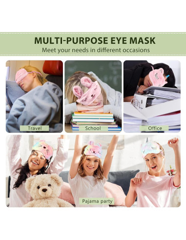 Geyoga 6 Pcs Máscaras de Sueño de Felpa - Conejo, Unicornio y Gato