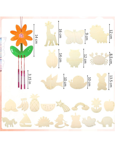 Kit de Campanas de Viento Tuanse 24 Pcs Madera DIY Animales