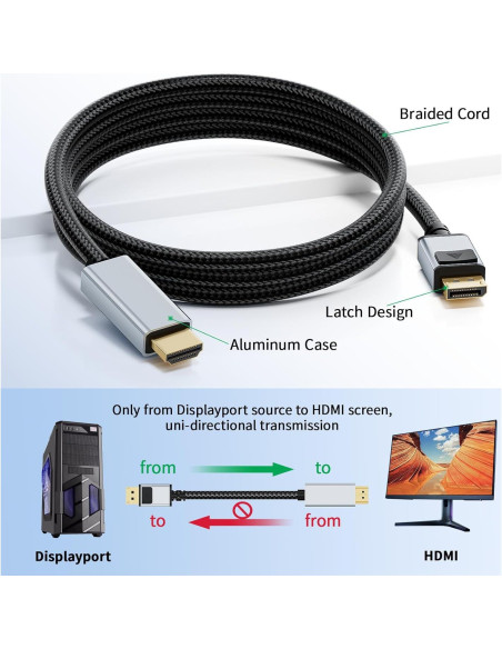 Adaptador DisplayPort a HDMI 4K 60Hz LUKFOCAB 0.5M Adaptador DisplayPort a HDMI 4K 60Hz LUKFOCAB 0.5M