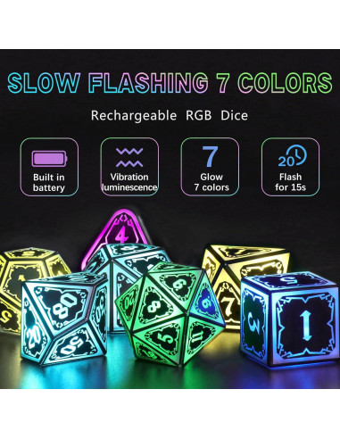 Juego de Dados Iluminados D&D RGB FONVGOGO con Carga Inalámbrica