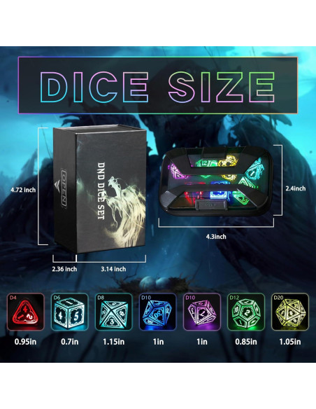 Juego de Dados Iluminados D&D RGB FONVGOGO con Carga Inalámbrica Juego de Dados Iluminados D&D RGB FONVGOGO con Carga Inalámbrica