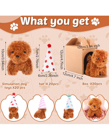 Conjunto 20 Mini Perros de Peluche Motionchic con Sombreros