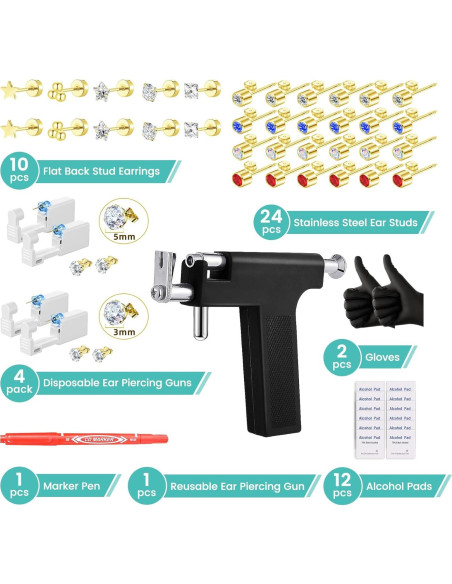 Kit de Perforación de Orejas Zygc 58 Piezas con Pendientes de CZ Kit de Perforación de Orejas Zygc 58 Piezas con Pendientes de CZ