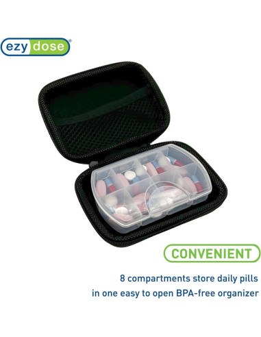Estuche de Pastillas Ezy Dose Duro 8 Compartimentos Negro