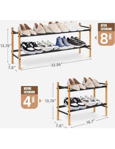 Estante de Zapatos Expandible STORAGE MANIAC 2 Niveles Bambú