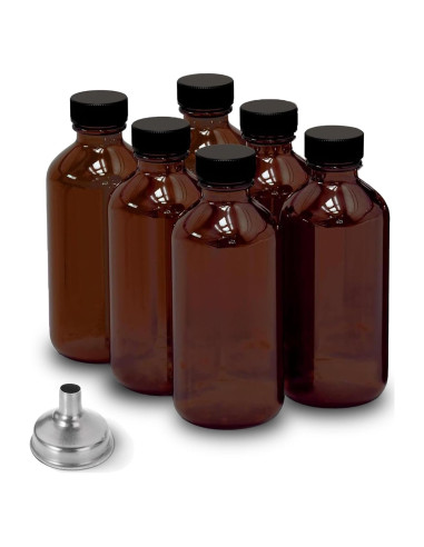Paquete de 6 botellas de vidrio ámbar 59ml DIDITIME con embudo